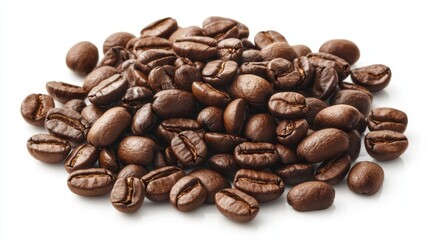 Fototapeta premium A pile of coffee beans on a white background