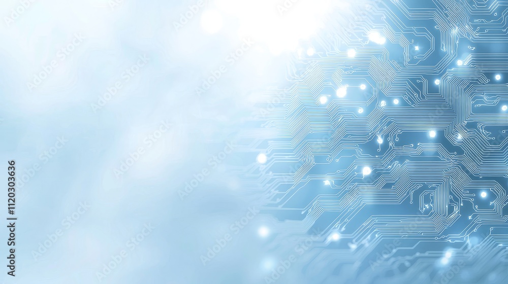 Poster abstract technological background with circuit patterns, glowing lights, and soft blue tones for dig