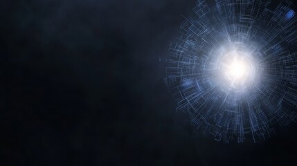Abstract Light Burst with Digital Elements and Dark Background for Technology and Science Concepts