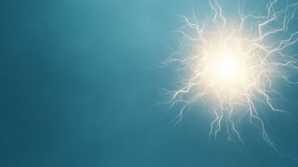 Obraz premium Bright Light Burst with Electric Sparks on a Soft Blue Background Illustrating Energy and Dynamism in Abstract Form