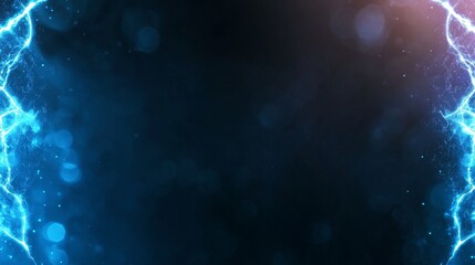 Abstract blue electric background with glowing neon lights, glimmering particles, and dark space for creative designs