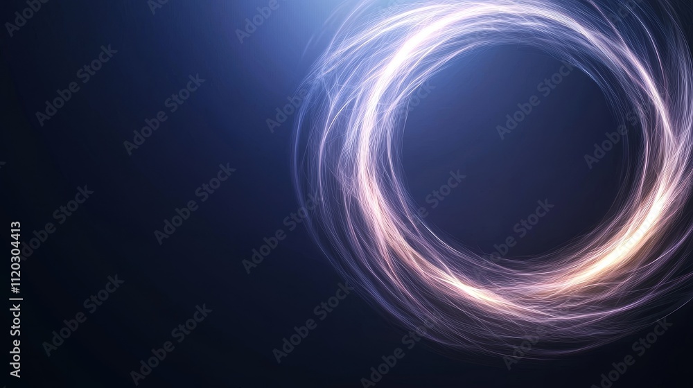 Poster Ethereal Light Circle with Dynamic Swirls Against Dark Background for Abstract and Modern Art Creations