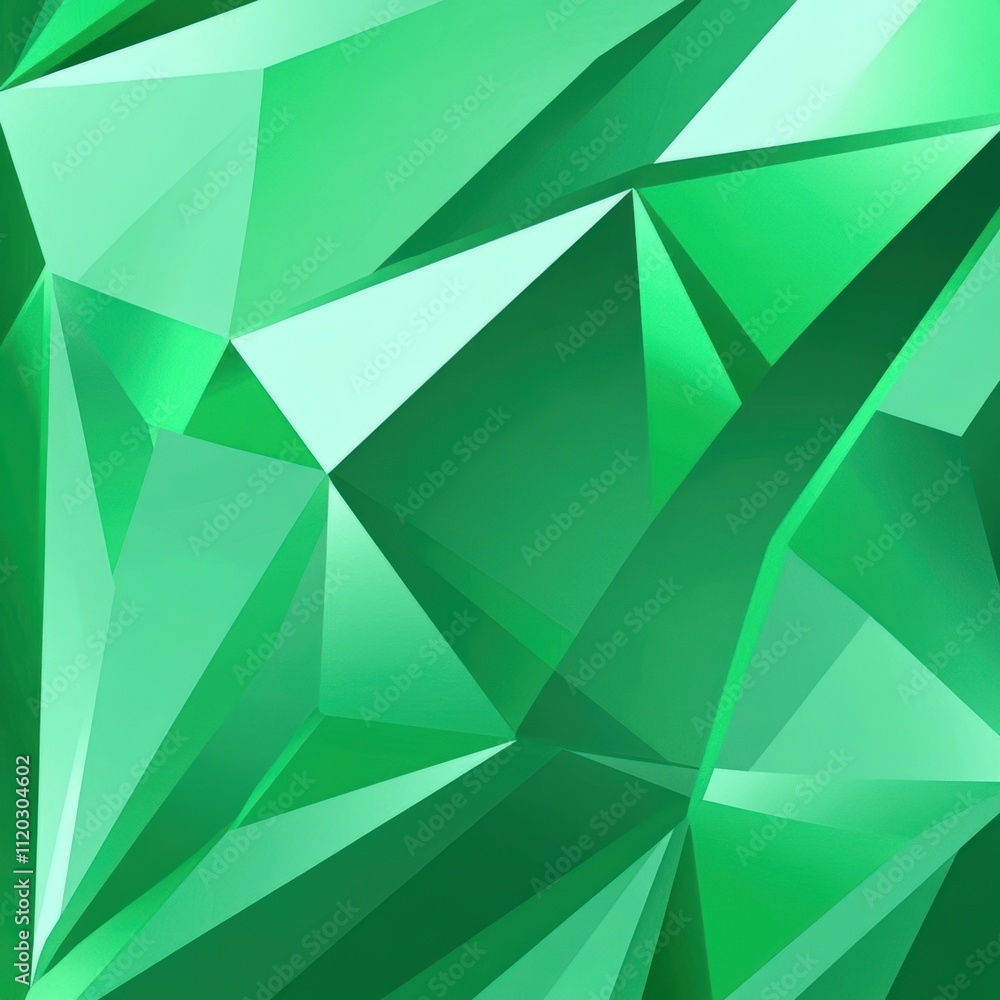 Poster a green background with triangles and a diamond shape. generative ai