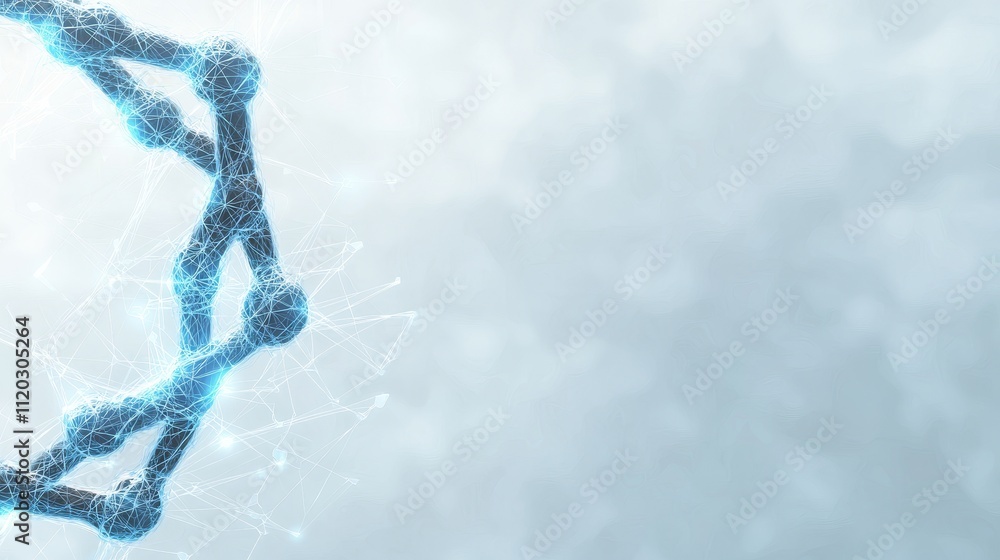 Poster abstract representation of dna structure with glowing molecules and connections in a futuristic digi