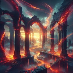 Bajoran Temple Ruins Bajor Ancient crumbling arches frame the fi