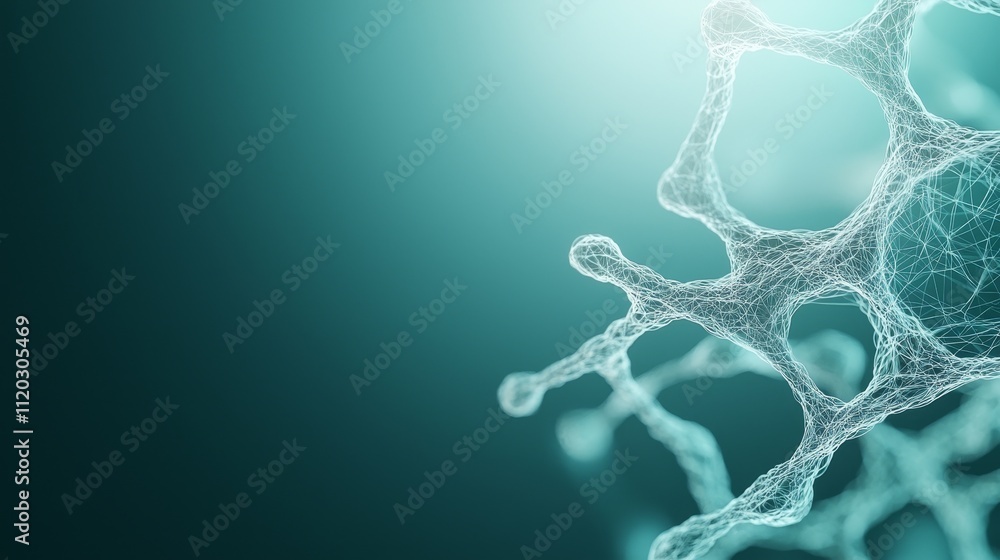 Poster abstract representation of intricate molecular structure with a fresh teal background, ideal for sci