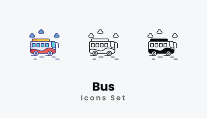 Bus Icons thin line and glyph vector icon stock illustration