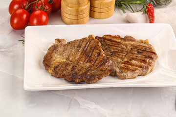 Grilled pork neck sirloin steak
