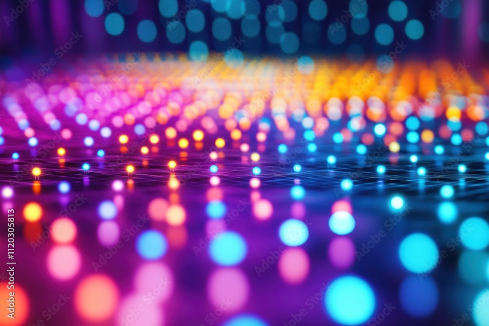Poster a colorful, abstract image of many small, glowing dots. generative ai