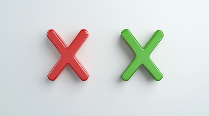 Obraz premium Two red and green crosses on a white surface