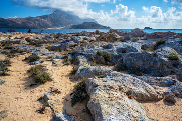 Rocky terrain,mountain and sea on Gramvousa, Crete.