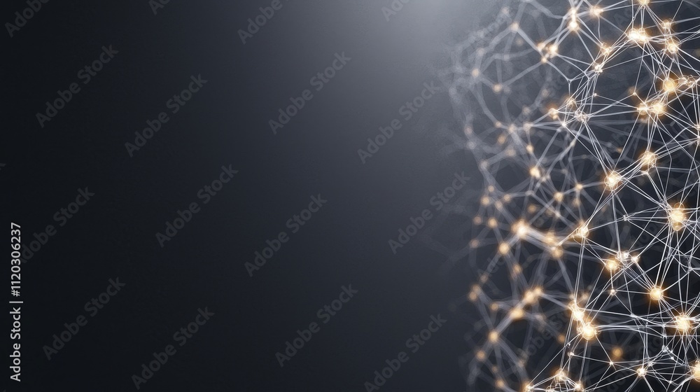 Poster abstract glowing network of interconnected nodes and lines on a dark background for technology and i