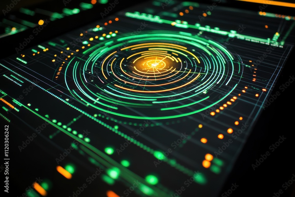 Aufkleber a computer screen shows a green circle with orange and yellow lines. generative ai