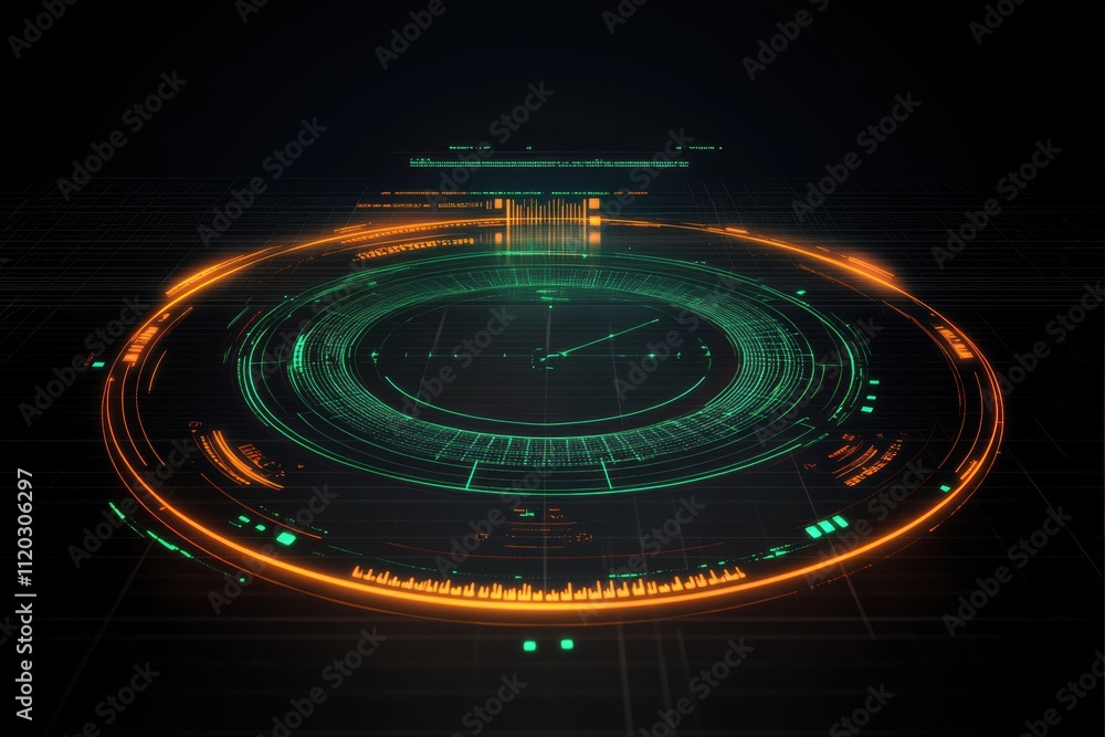 Poster a green and orange circle with a clock in the center. generative ai
