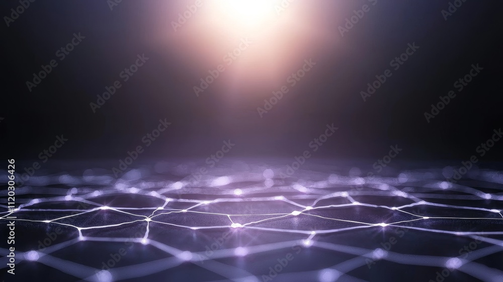 Poster futuristic network structure with glowing connections in a dark space environment for technology and