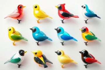 Fototapeta premium Bird icon isolated, glossy plastic 3d color birds illustration, realistic style animal, popular bird