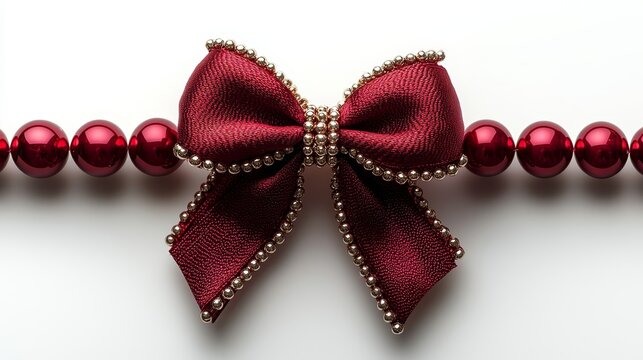 A red bow on a string of red beads
