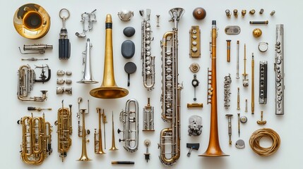 Obraz premium Disassembled brass and woodwind instruments.