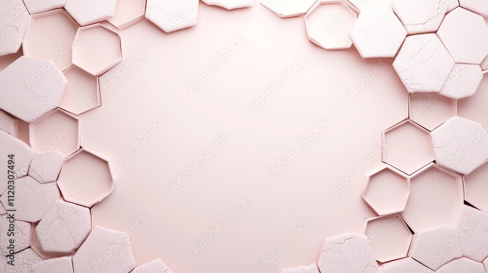 Poster abstract geometric background with hexagonal shapes in soft pink tones, creating a modern and elegan