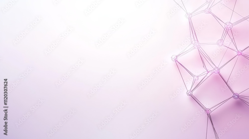Poster abstract geometric background with interconnected lines and nodes in soft pastel colors for technolo