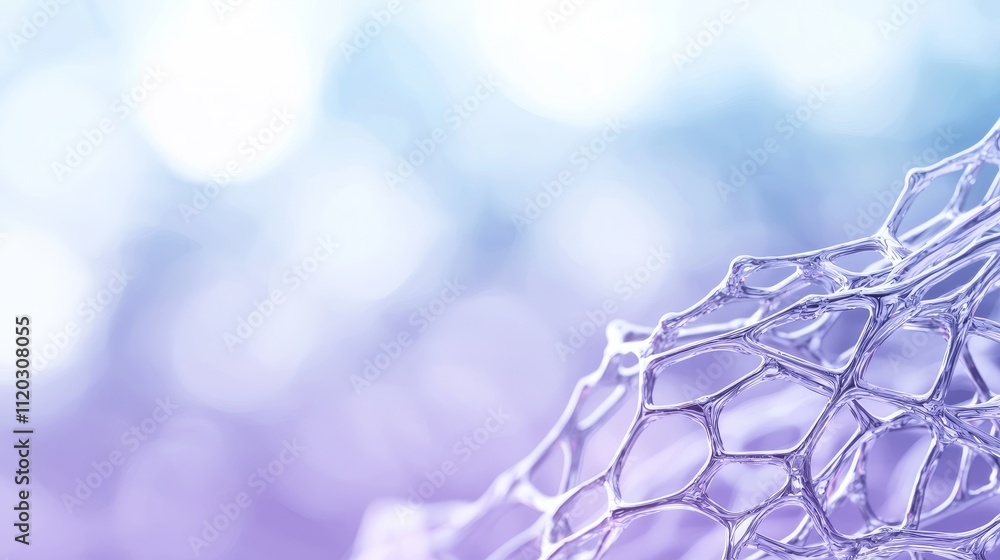 Poster close-up of translucent soap bubble film creating abstract patterns in shades of blue and purple wit