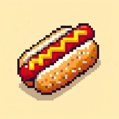 Obraz premium hot dog on a yellow background, pixel art