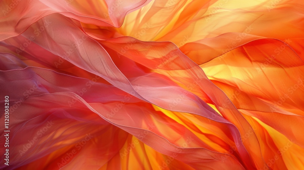 Poster abstract orange and red flowing silk fabric texture background with soft waves and gradients, ideal 