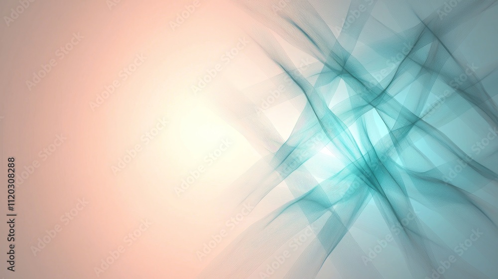 Poster abstract soft flowing waves in blue and peach tones with gradient background for modern design and a