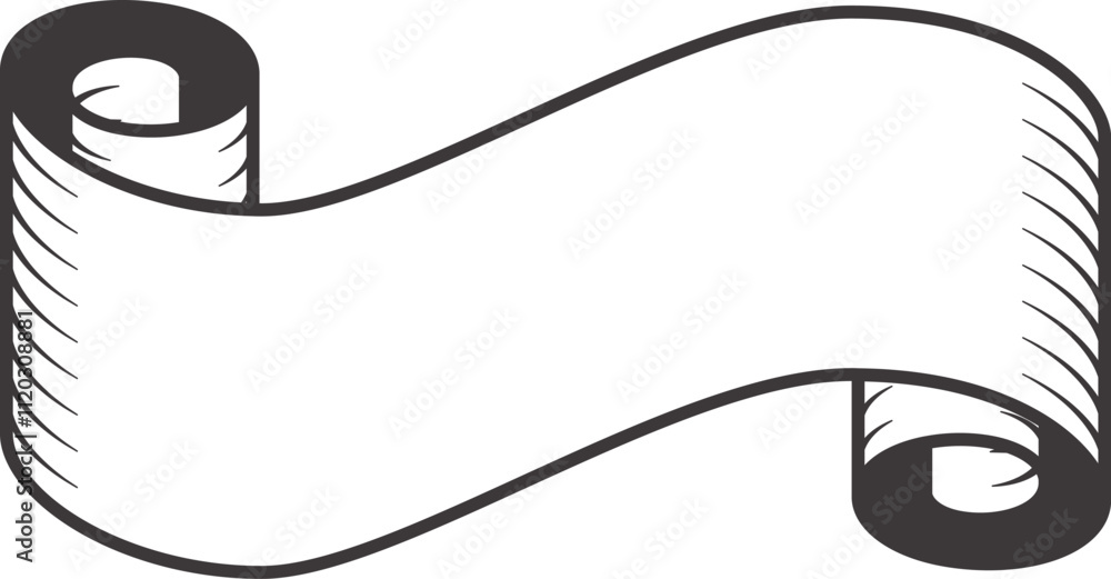 Poster waving scroll banner ribbon featuring blank space for text, enhancing vintage or retro designs. perf
