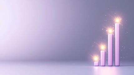Fototapeta premium Soft Purple Growth Bar Graph with Sparkling Lights on a Minimalist Background for Business and Finance Concepts