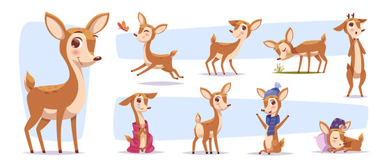 Cute deer. Baby animal in forest exact vector baby deer characters