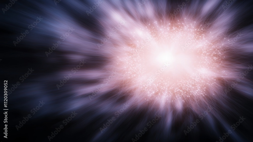 Poster abstract cosmic explosion of light with swirling particles in a dark space background