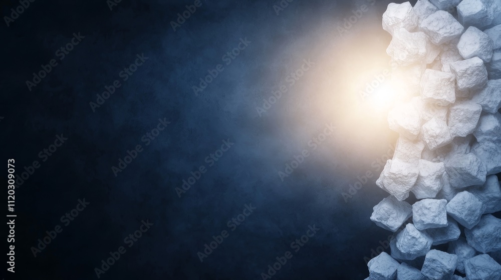 Poster abstract light and texture of white rocks against dark background with glowing effect and ethereal a