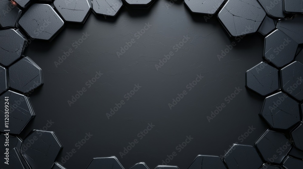 Poster dark hexagonal tiles frame on a plain background for modern design and creative projects