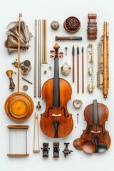 Naklejka premium Disassembled string and wind instruments, parts.