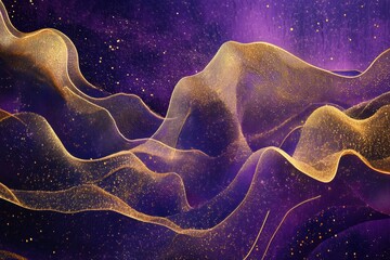 The image is a purple and gold wave that appears to be made of gold. Generative AI