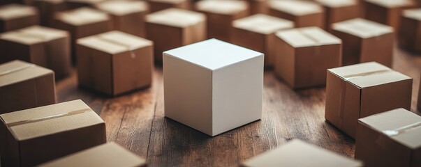 White Box In The Center Surrounded By Many Cardboard Boxes, Generative AI