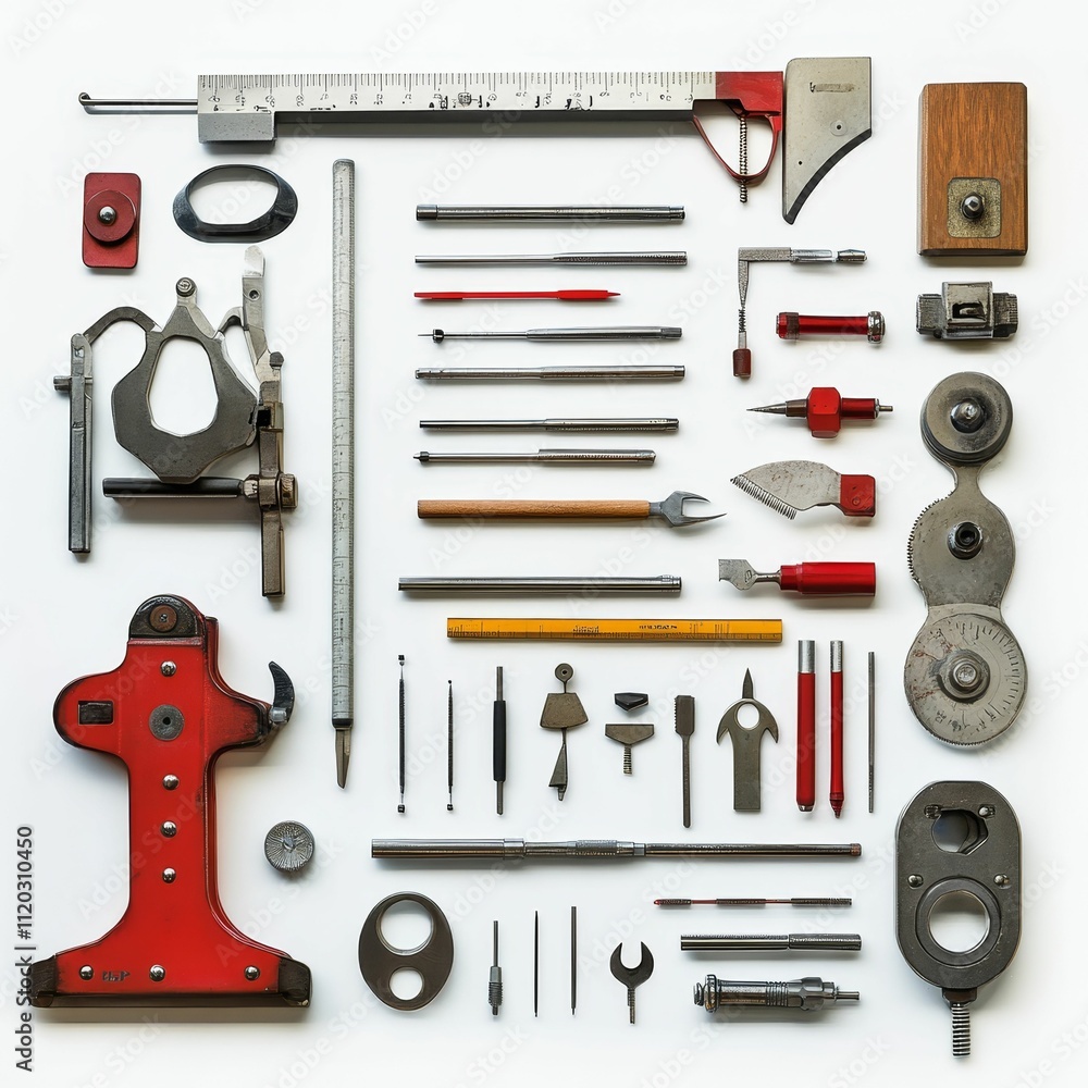 Aufkleber precision instruments arranged neatly on a white background.