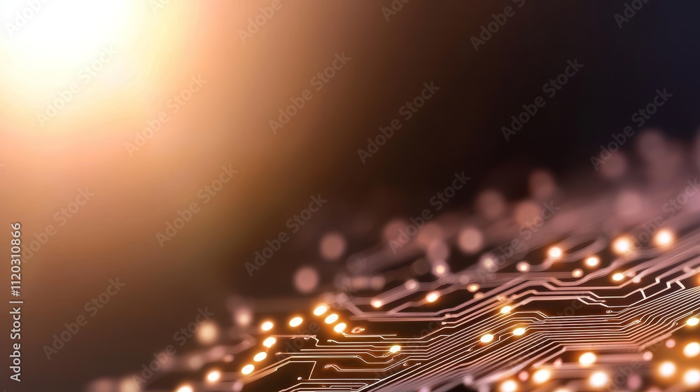 Poster Abstract Digital Circuit Background with Glowing Lights and Warm Tones