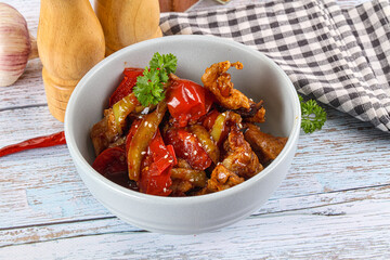 Pork with oyster sauce and vegetables