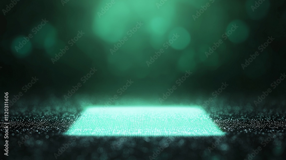 Aufkleber glowing green light on dark surface with bokeh effect for abstract backgrounds and digital designs