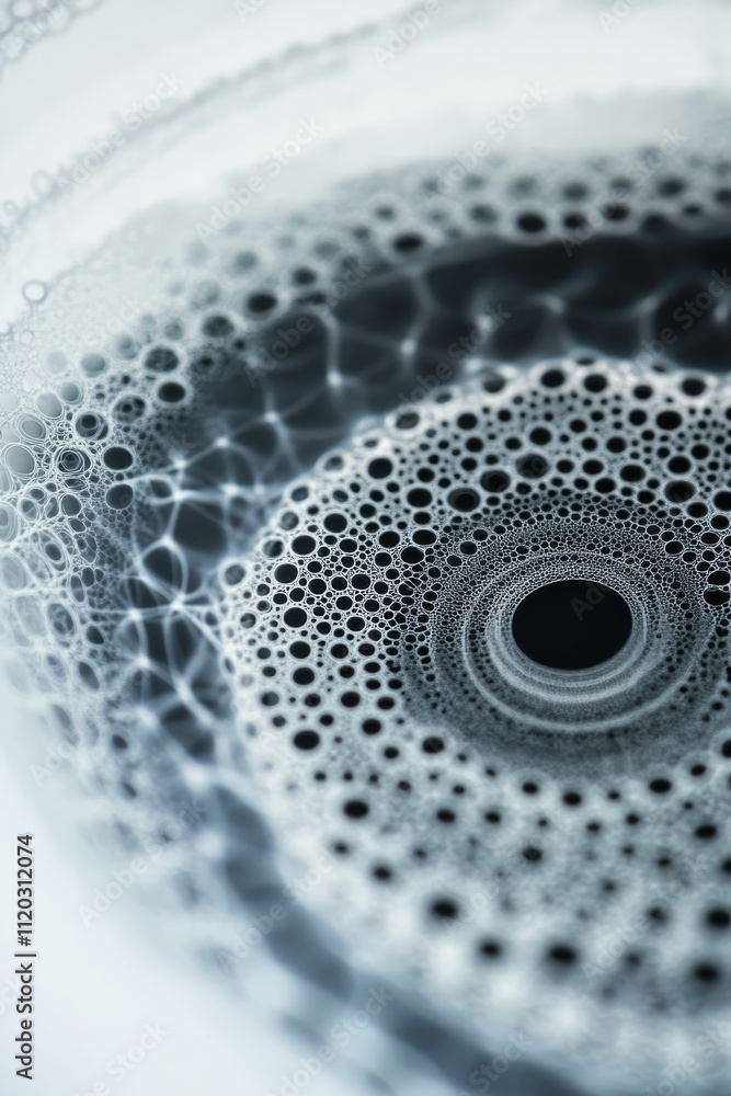 Poster close-up of bubbly, frothy, circular pattern.