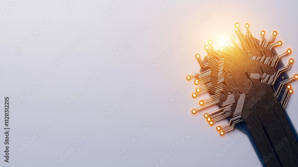 Poster futuristic tree design with circuit board patterns and illuminated connections representing technolo