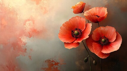 Obraz premium A beautiful depiction of vibrant red poppy flowers against a soft, muted background, evoking a sense of tranquility and natural beauty.
