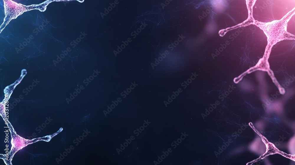 Poster abstract representation of molecular structures with glowing details and dark background for scienti