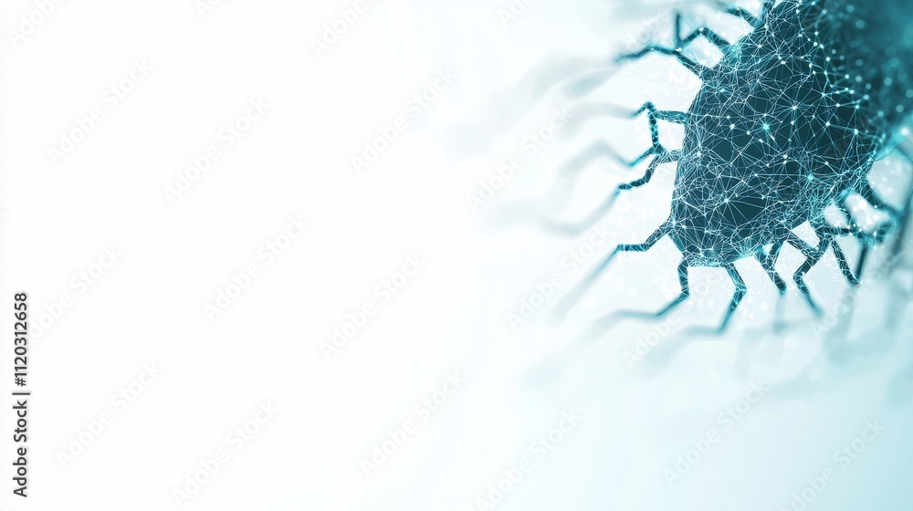 Poster abstract representation of microbial cell structures in a digital network of connected points and li