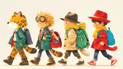 Children Enjoying School Parades: A Vibrant Celebration of Joyful Moments Captured in a Colorful Street Scene for Educational Marketing