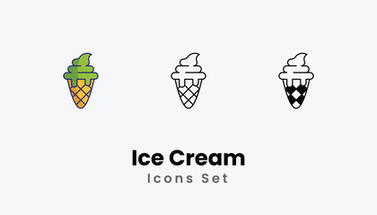 Ice Cream Icons thin line and glyph vector icon stock illustration
