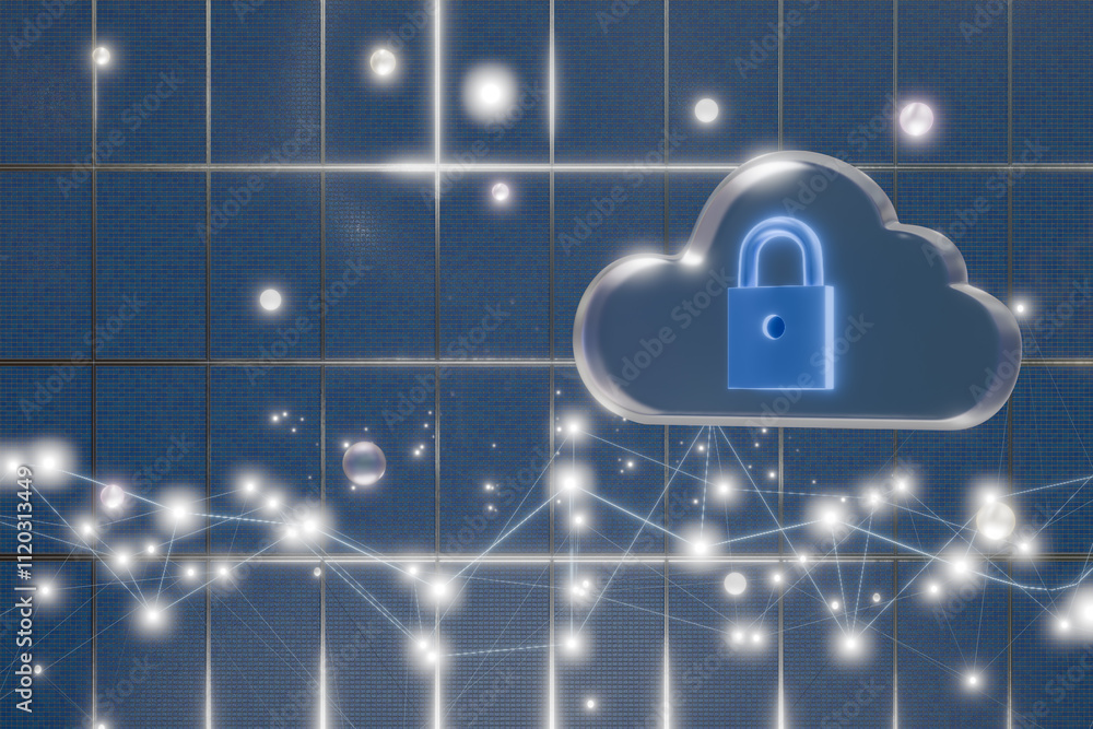 Poster cloud security graphic featuring a padlock, representing data protection and cybersecurity themes. 3