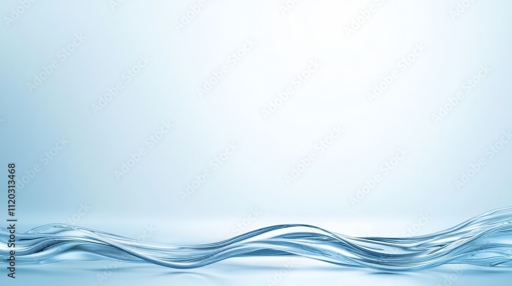Poster flowing water waves with light reflection on smooth surface in soft blue tone for background or desi